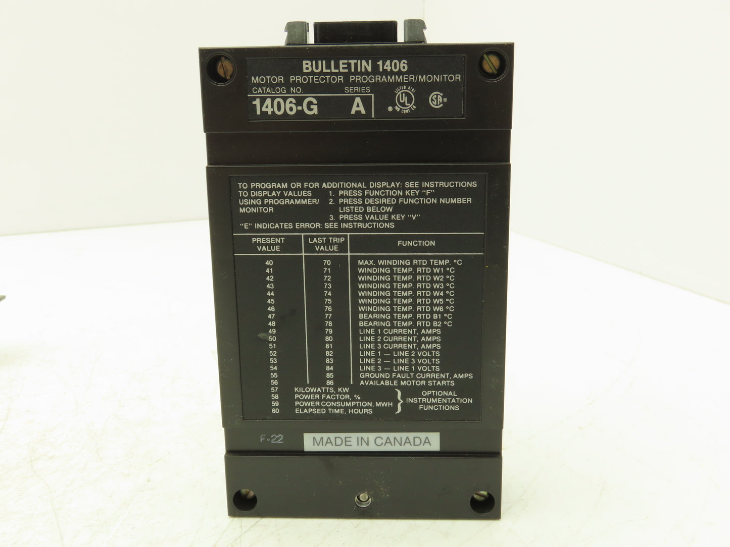 Allen Bradley 1406-G Motor Protector Programmer Monitor Series A With Bracket