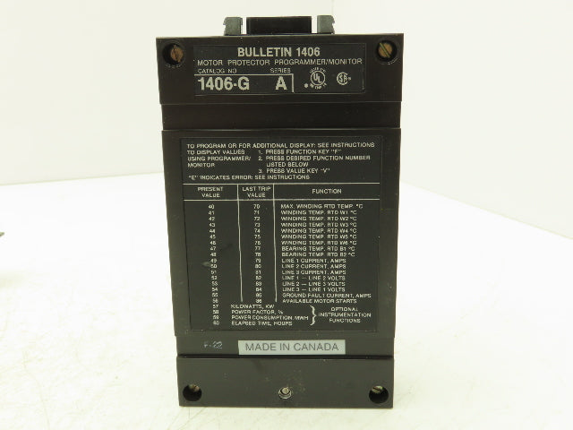 Allen Bradley 1406-G Motor Protector Programmer Monitor Series A With Bracket
