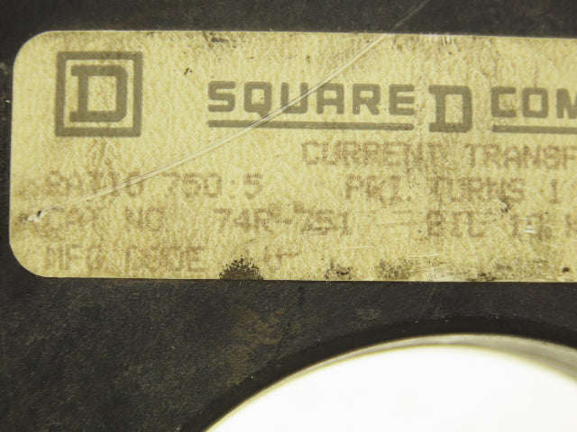 Square D 74R-751 Current Transformer 750:5 Ratio 600v 25-400 Hz