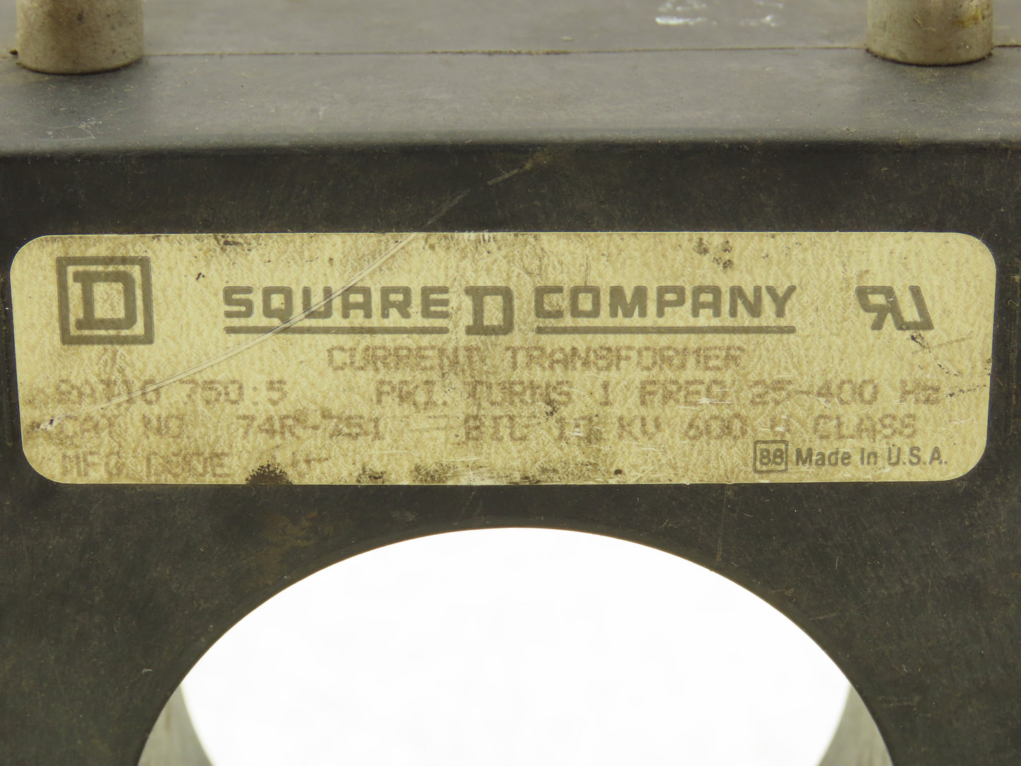 Square D 74R-751 Current Transformer 750:5 Ratio 600v 25-400 Hz