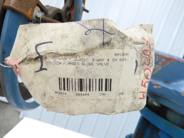 Atwood Morrill 3-Way Globe Valve 4" Flanged Limitorque Gear Operator Pull Chain