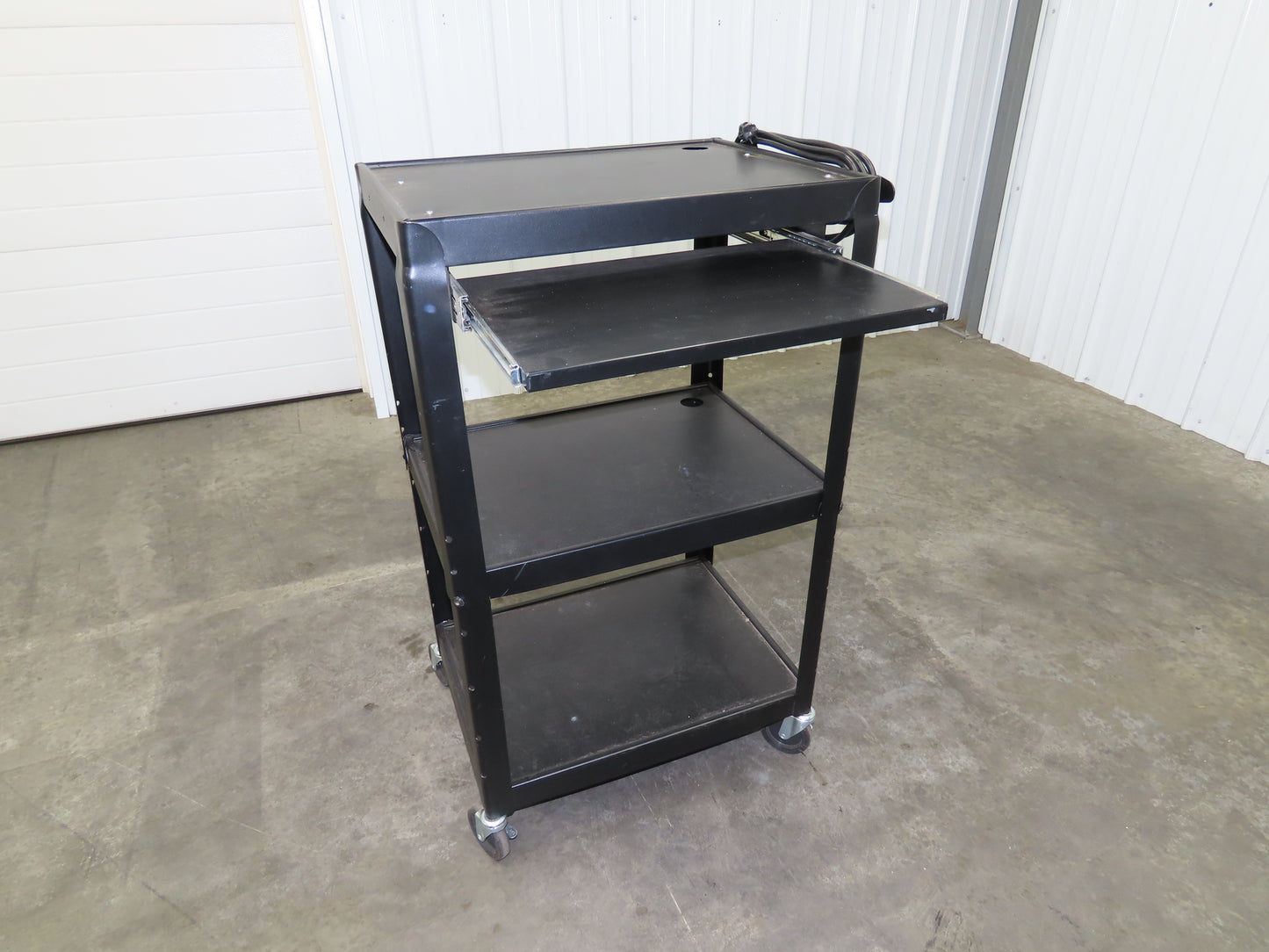 Uline H4607 Mobile Workstation Computer Cart w/Power Strip 26x20"x 29-42"H Black