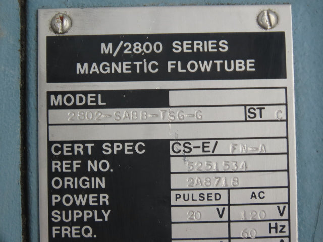 Foxboro 2802-SABB-TSG-G Magnetic Flow Meter 2" Flow Tube 250psi 2800 Series