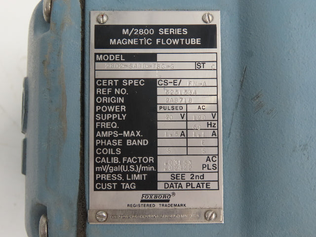 Foxboro 2802-SABB-TSG-G Magnetic Flow Meter 2" Flow Tube 250psi 2800 Series