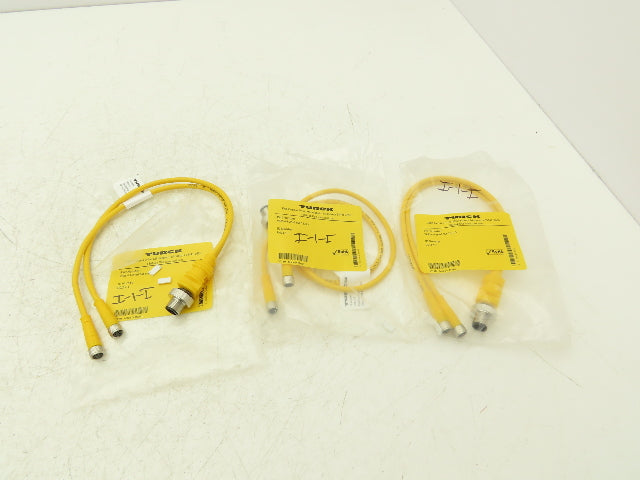 Turck VBRS 4.4-2PKG 3M-0.3/0.3 Cordset Splitter M12 Male- 2x M8 Female Lot of 3