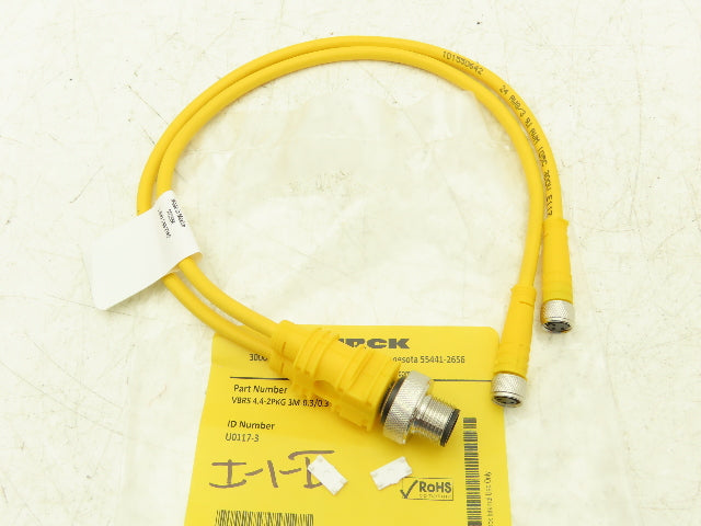 Turck VBRS 4.4-2PKG 3M-0.3/0.3 Cordset Splitter M12 Male- 2x M8 Female Lot of 3