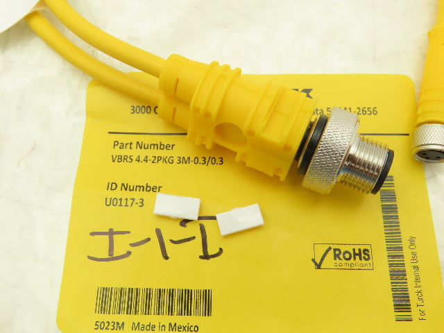 Turck VBRS 4.4-2PKG 3M-0.3/0.3 Cordset Splitter M12 Male- 2x M8 Female Lot of 3