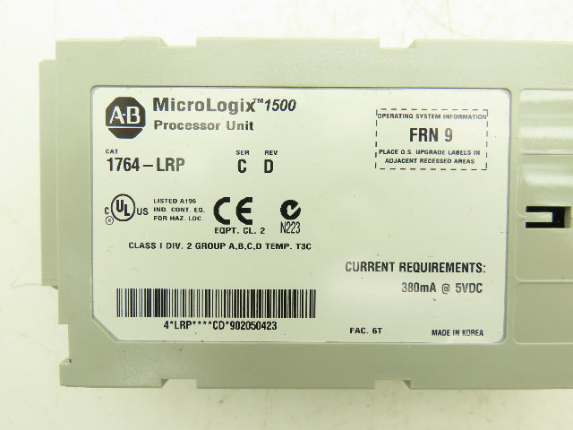 Allen Bradley 1764-LRP MicroLogix 1500 Processor Unit Ser C Rev D FRN 9