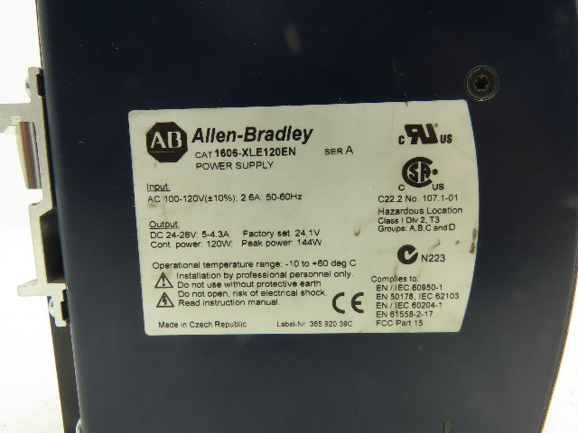 Allen Bradley 1606-XLE120EN Power Supply 24VDC 5A Out 120/240V 1Ph 2.6A In Ser A