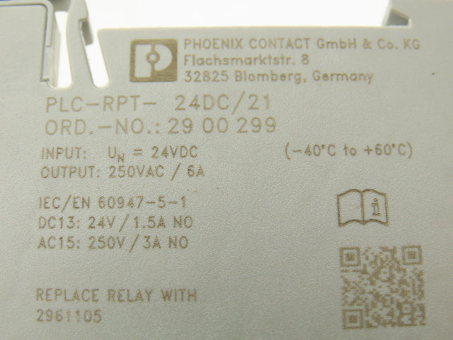 Phoenix Contact 2961105 Terminal Block Relay PLC-RPT-24DC/21 6A-250V Lot Of 5
