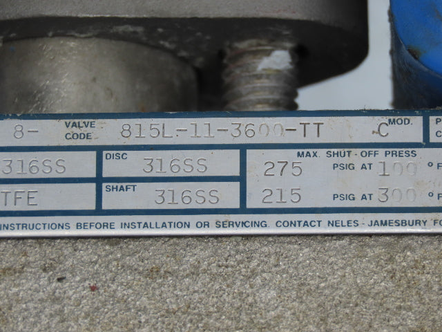 Jamesbury 316SS 8" Wafer Sphere Lugged Butterfly Valve w/Pneumatic Actuator QP3C