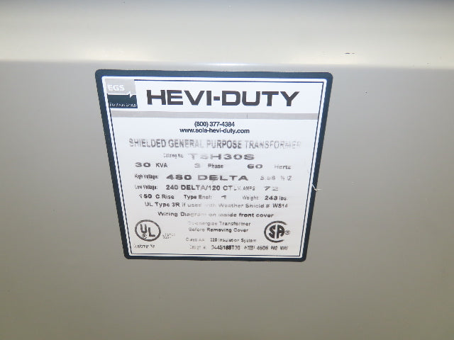 EGS Hevi-Duty T5H30S Electric Power Transformer 30kva 3Ph HV 480D LV 240D