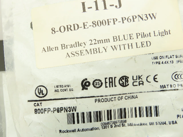 Allen Bradley 800FP-P6PN3W Push Button LED Pilot Light Blue 22.5 mm Lot of 3