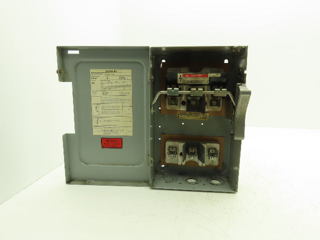 Siemens F351 ITE Enclosed Disconnect Switch Vacu-break 600VAC 30A 3Ph Lot of 2