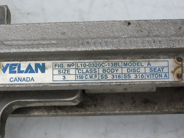 Velan L10-0320C-13BL 3" Stainless Knife Gate Valve Lug Style 316SS Rising Stem