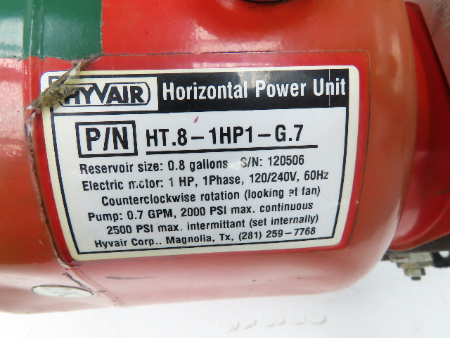HyVair HT.8-1HP1-G.7 Hydraulic Power Unit 0.8Gal 0.7gpm 2000psi 1Hp 120/240V 1PH