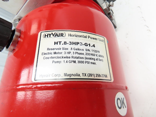 HyVair HT.8-3HP3-G1.4 Hydraulic Power Unit 0.8Gal 1.4gpm 3000psi 3Hp 230/460 3PH