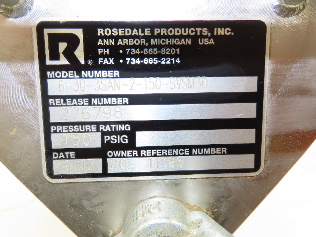 Rosedale 6-30-3SAN-2-150-SVSM30 Stainless Basket Strainer Bag Filter 3"Tri-Clamp
