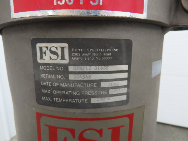 FSI BFNP12 316SS Stainless Basket Strainer #2 Bag Filter 2"NPT Side Ports 150psi
