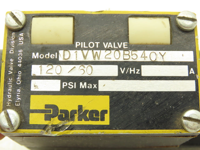 Parker D1VW20B540Y Hydraulic Directional Solenoid Pilot Valve 2-Pos D03 120V