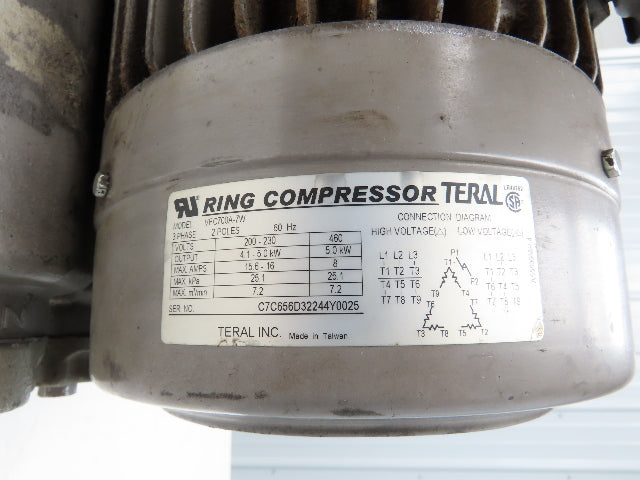 Teral VFC700A-7W Regenerative Blower Ring Compressor 5.0kW 460V 3Ph 254CFM 2"NPT
