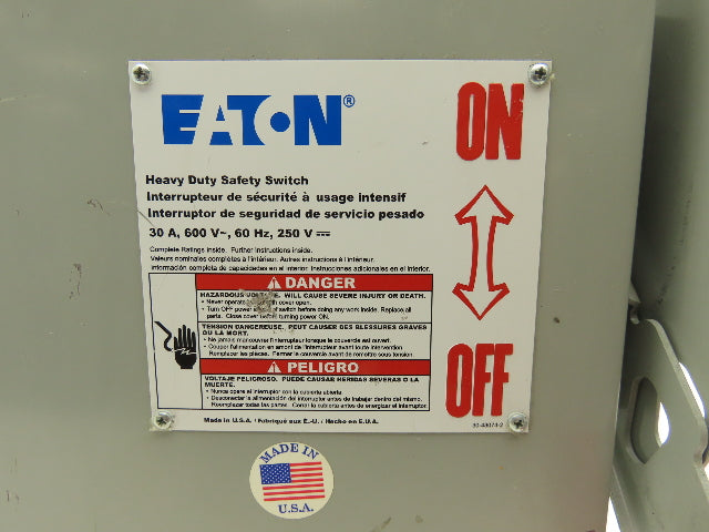 Eaton Cutler Hammer Safety Disconnect Switch 30A 600V 3 Pole Fusible