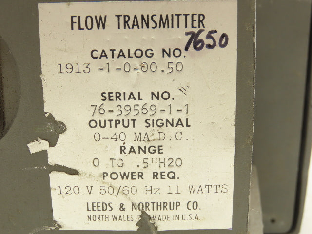 Leeds & Northrup co 1913-1-0-00.50 Magnetic Flow Transmitter 120VAC 0-0.5" H2O