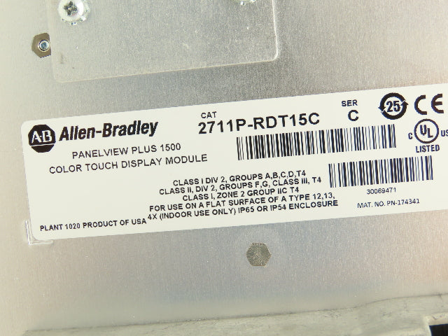 Allen Bradley 2711P-T15C4D8 PanelView Plus 1500 Touch Panel HMI 15" Ser A PLC