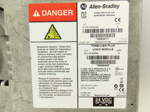 Allen Bradley 2711P-T15C4D8 PanelView Plus 1500 Touch Panel HMI 15" Ser A PLC