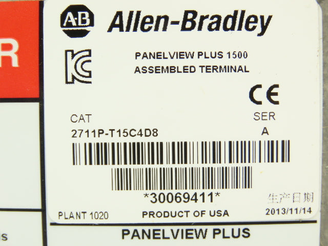 Allen Bradley 2711P-T15C4D8 PanelView Plus 1500 Touch Panel HMI 15" Ser A PLC