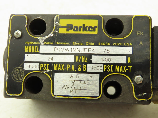 Parker D1VW1MNJPF4 Directional Control Valve 24V 1.A 4000 Max PSI 1500 Max-T