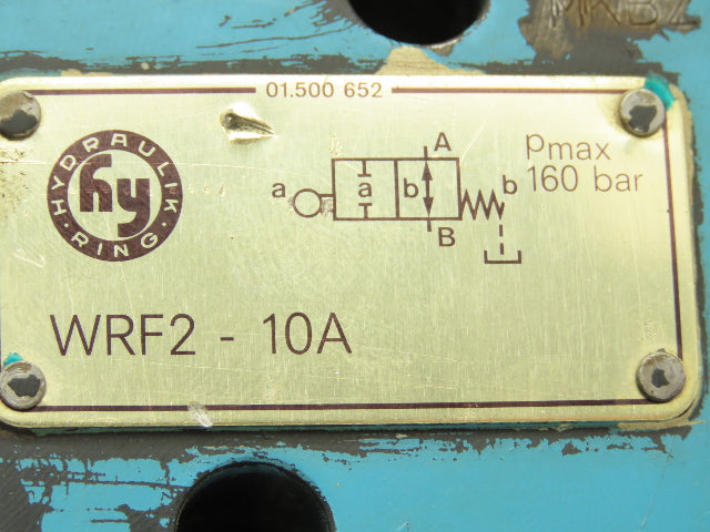 Hydraulik Ring WRF2-10A Plunger Operated Hydraulic Valve Max Pres 160 Bar