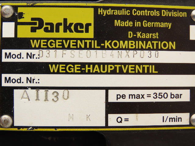 Parker D31FSE01B4NXP030 Proportional Valve D1FVE02BCVXP20 Transducer AWEX020D06