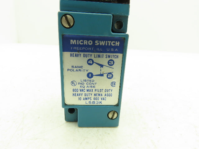 Micro Switch LSB3K Heavy Duty Snap Action Limit Switch 600VAC 10A NEMA A600