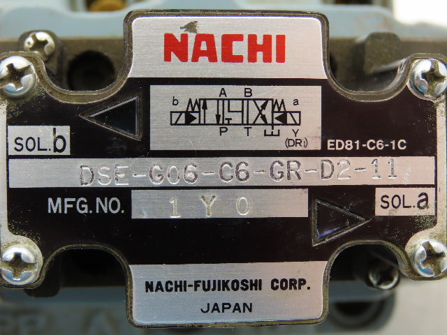 Nachi DSE-G06-C6-GR-D2-11 Hydraulic Directional Control Solenoid Valve 24VDC