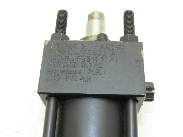 Schrader Bellows Pneumatic Air Cylinder 2" Bore 0.75" Stroke Double Rod 250 PSI