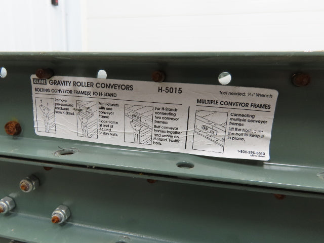 Uline 24"x 10' Gravity Roller Conveyor 1-3/8" Roller 22"BF 6-Sections 60' w/Legs