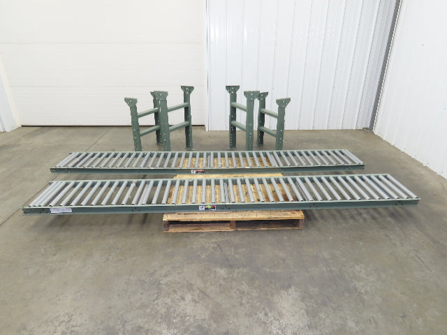 Uline 18"x 10' Gravity Roller Conveyor 1-3/8" Roller 16"BF 2-Sections 20' w/Legs