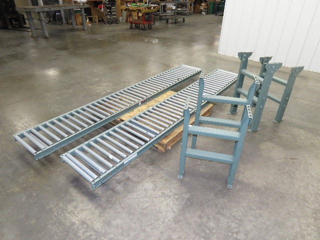 Uline 18"x 10' Gravity Roller Conveyor 1-3/8" Roller 16"BF 2-Sections 20' w/Legs
