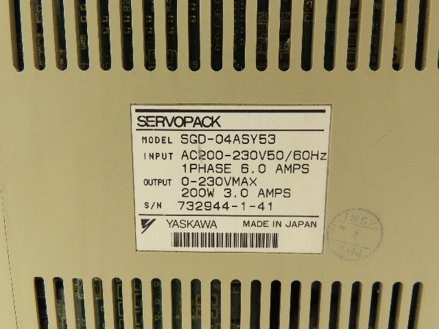 Yaskawa SGD-04ASY53 AC Servopack 230V 200W Servo Drive Power Module 1Ph