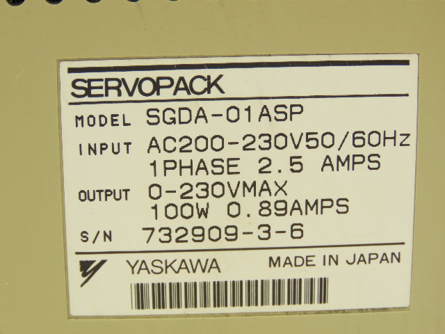 Yaskawa SGDA-01ASP AC Servopack 230V 100W Servo Drive Power Module 1Ph