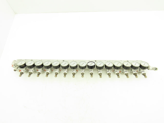 SMC ARJ310-N01-X204 15 Regulator Manifold with 16PSI Gauges