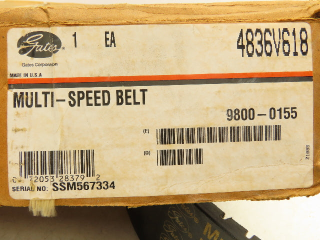Gates 4836V618 Multi-Speed Rubber Timing Belt 3" Width 63.4" Length 9800-0155