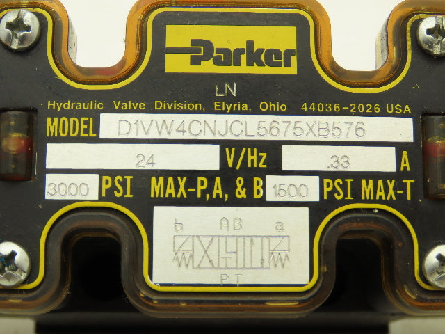 Parker D1VW4CNJCL5675XB576 Hydraulic Directional Solenoid Valve 24VDC 3000psi
