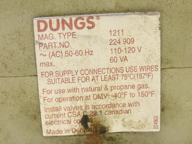 Dungs 224 909 Hydraulic safety Directional 3/2 Solenoid Valve 120V DMV-DLE 702/6