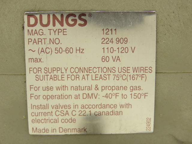 Dungs 224 909 Hydraulic safety Directional 3/2 Solenoid Valve 120V DMV-DLE 702/6