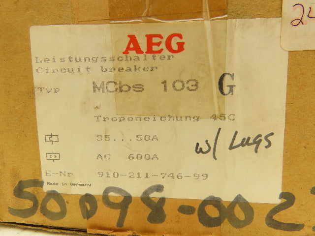 AEG MCBS103 Disconnect Switch 100AMP 3 Pole 380-660VAC W 6 Lug Connectors