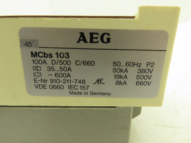 AEG MCBS103 Disconnect Switch 100AMP 3 Pole 380-660VAC W 6 Lug Connectors