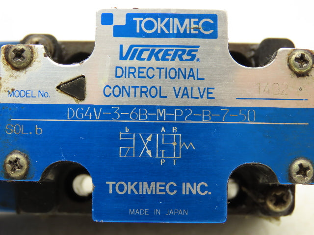 Tokimec Vickers DG4V-3-6B-M-P2-B-7-50 Hydraulic Directional Solenoid Valve 120V