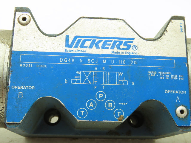 Vickers DG4V 5 6CJ M U H6 20 Hydraulic Directional Dual Solenoid Valve 24VDC